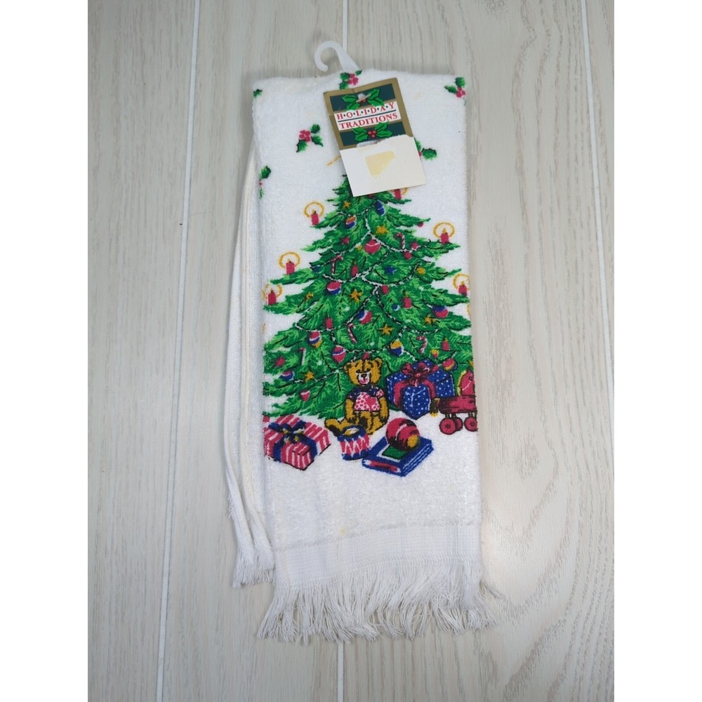 Holiday Traditions vintage 90s Christmas tree kitchen‎ hand towel unused W/SPOTS
